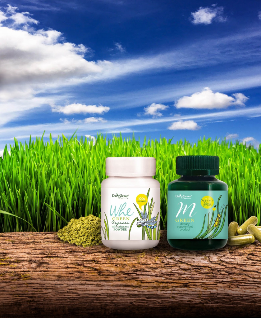 Daily Green有機(jī)小麥草膳食營(yíng)養(yǎng)補(bǔ)充劑產(chǎn)品包裝設(shè)計(jì)，“小草+昆蟲(chóng)”插畫(huà)