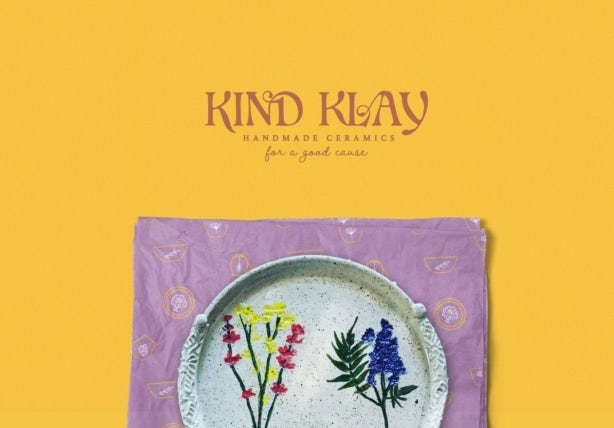 自制陶瓷品牌的淡紫色和芥末標(biāo)志設(shè)計