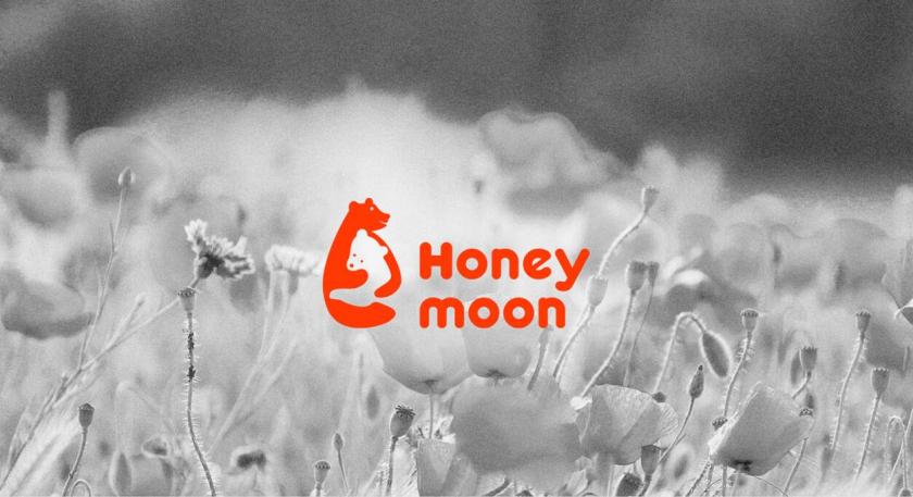 Honey moon 蜂蜜品牌正負(fù)形擁抱熊logo設(shè)計(jì)