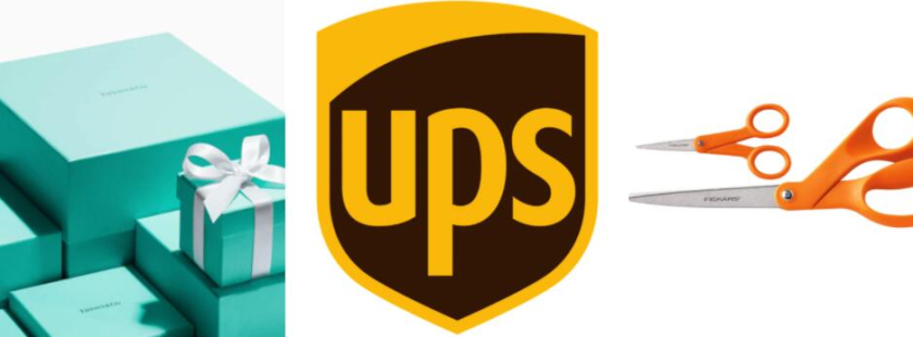  左圖：蒂芙尼藍(lán)包系列 中圖：UPS 標(biāo)志 右圖：兩對(duì) Fiskars 剪刀