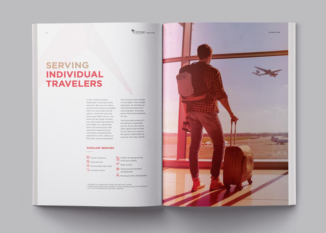 Terminal定制旅游公司宣傳畫冊設(shè)計(jì)“紅藍(lán)配色”，全方位的服務(wù)