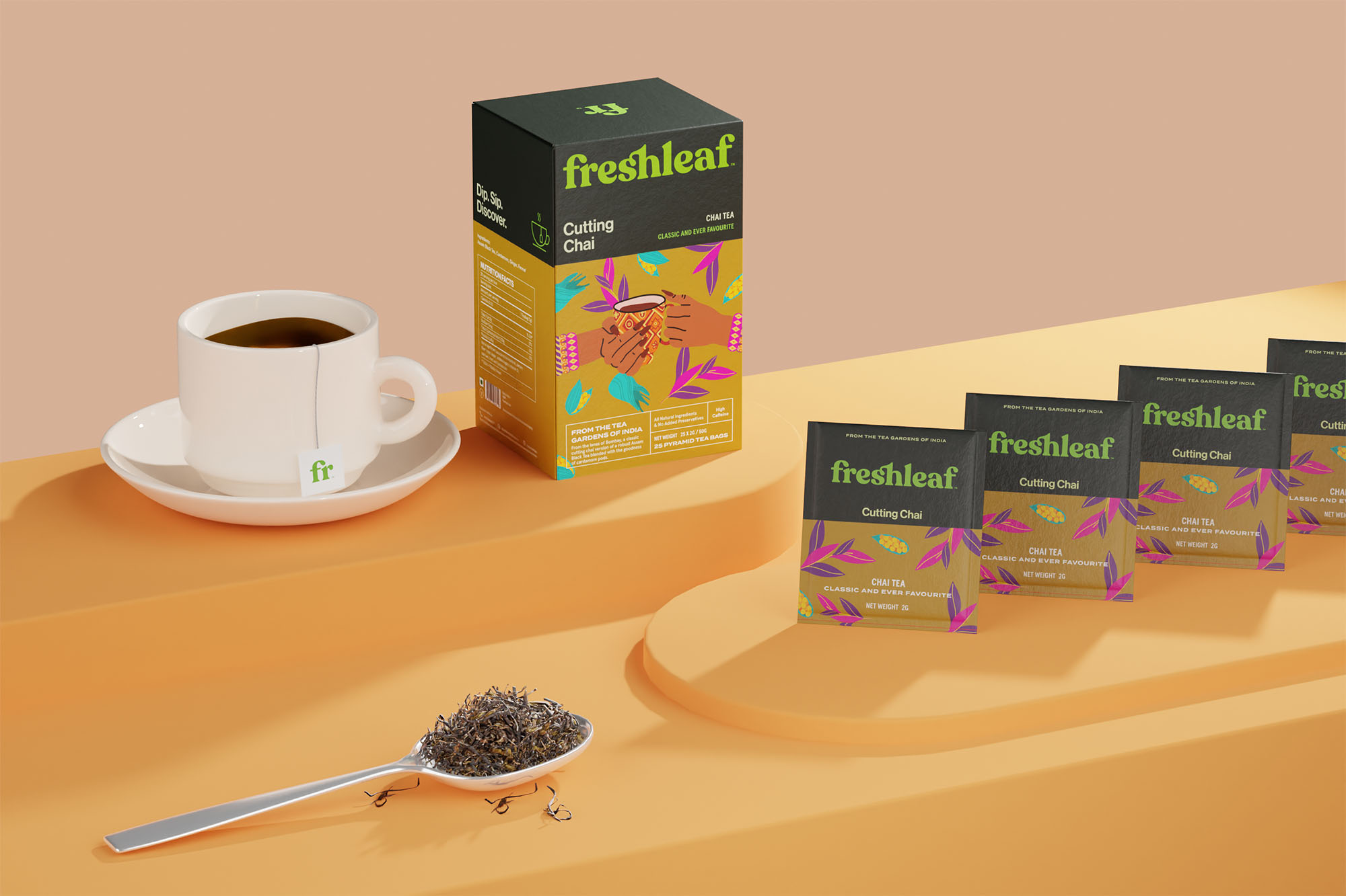 Freshleaf袋泡茶葉包裝設(shè)計(jì)，現(xiàn)代時(shí)尚矢量插畫(huà)風(fēng)格