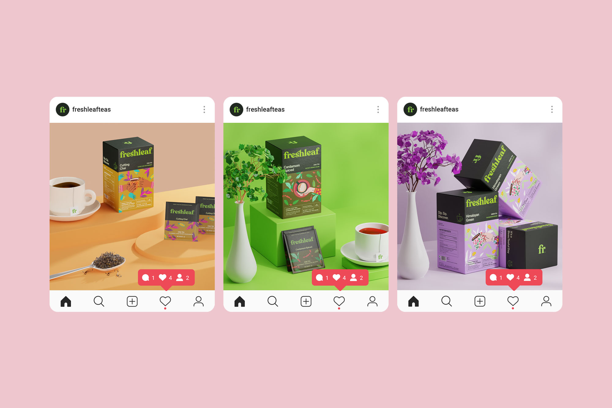 Freshleaf袋泡茶葉包裝設(shè)計(jì)，現(xiàn)代時(shí)尚矢量插畫(huà)風(fēng)格