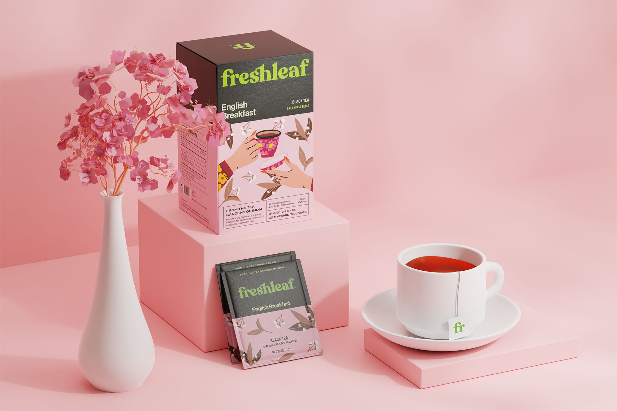 Freshleaf袋泡茶葉包裝設(shè)計(jì)，現(xiàn)代時(shí)尚矢量插畫(huà)風(fēng)格