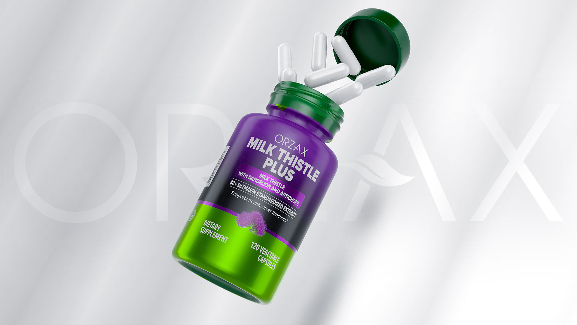 Orzax品牌營養(yǎng)補充劑系列保健品包裝設(shè)計，綠色搭配變色，啞光+金屬色