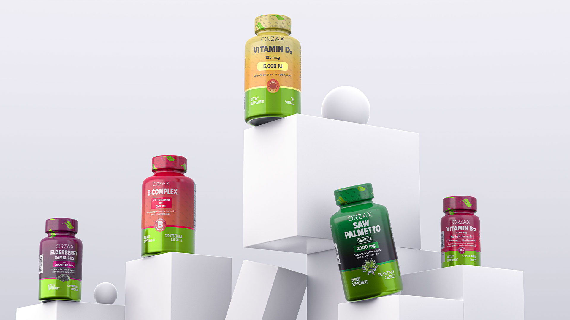 Orzax品牌營養(yǎng)補充劑系列保健品包裝設(shè)計，綠色搭配變色，啞光+金屬色