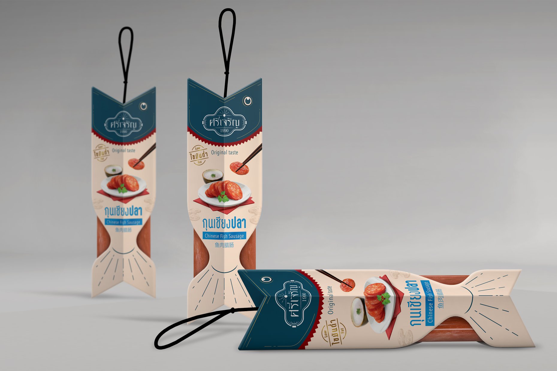 Sri Charoen 魚(yú)肉香腸包裝設(shè)計(jì)，魚(yú)在砧板上的創(chuàng)意