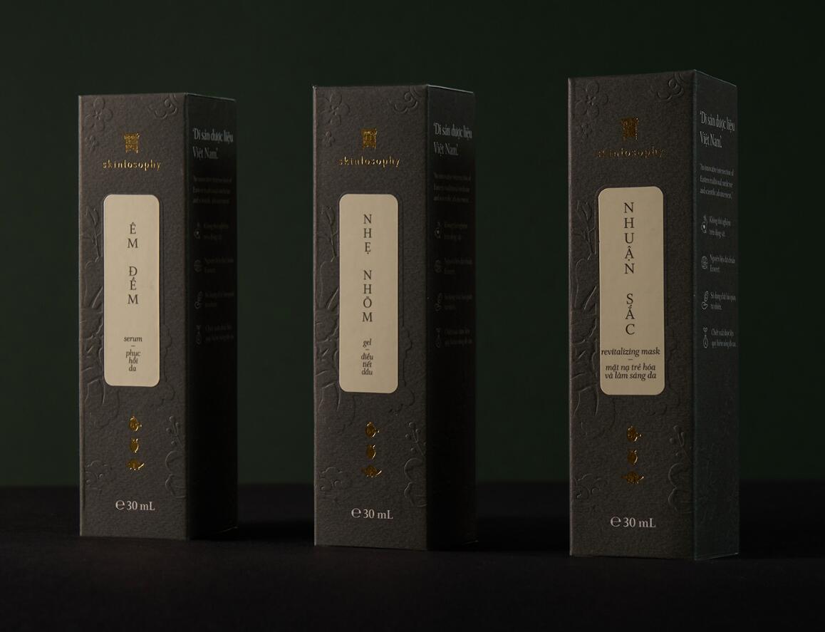 Skinlosophy 東方中藥草本化妝品包裝設計“金箔沖壓工藝”