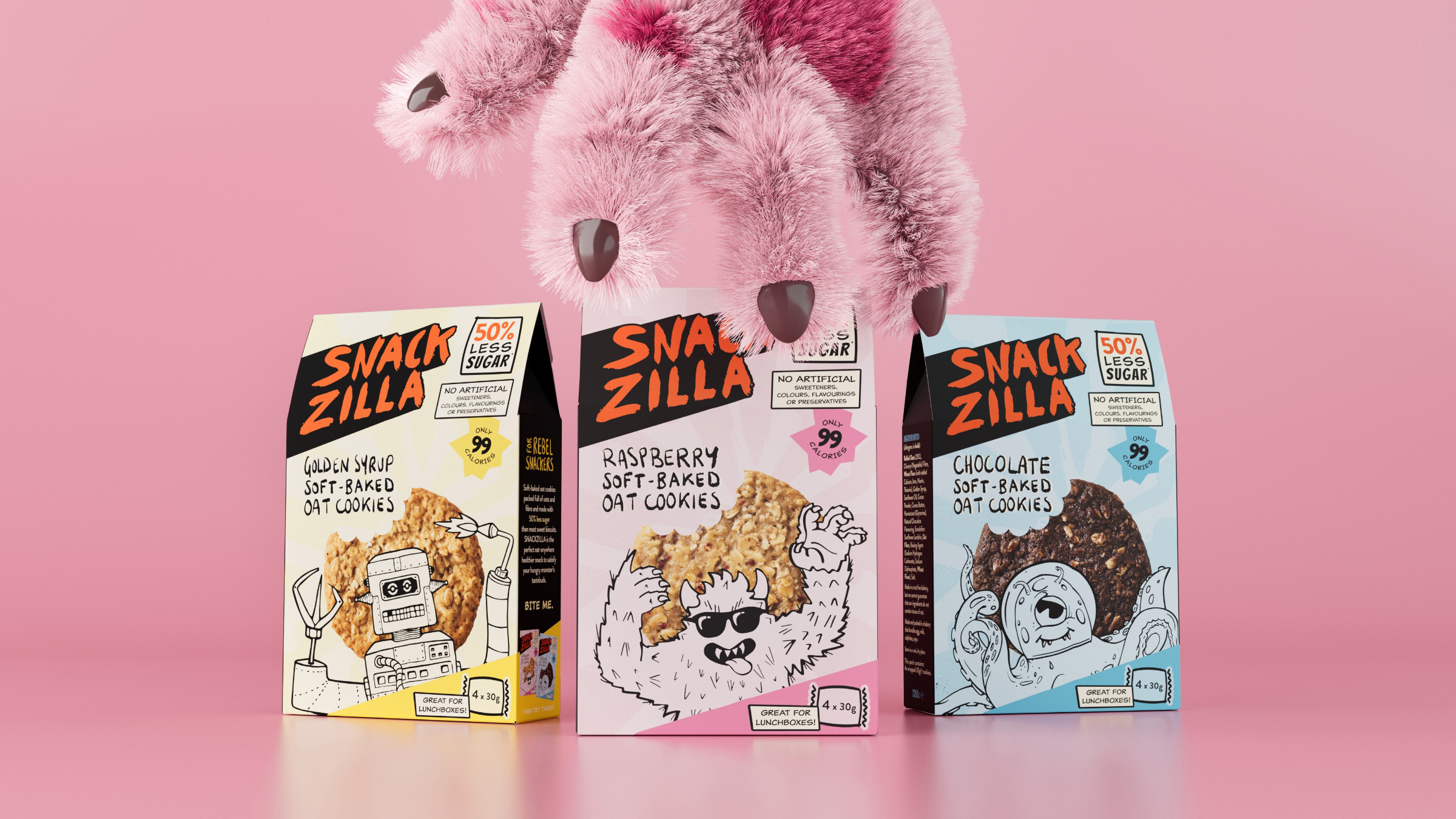 Snackzilla 燕麥餅干兒童低糖零食包裝設(shè)計(jì),夸張的動(dòng)物線條插畫 Snackzilla 燕麥餅干兒童低糖零食包裝設(shè)計(jì),夸張的動(dòng)物線條插畫