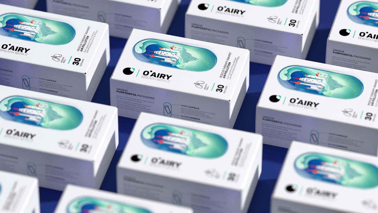 O''''AIRY 抗空氣污染營(yíng)養(yǎng)補(bǔ)充劑保健品包裝設(shè)計(jì)“膠囊元素”（含AR）