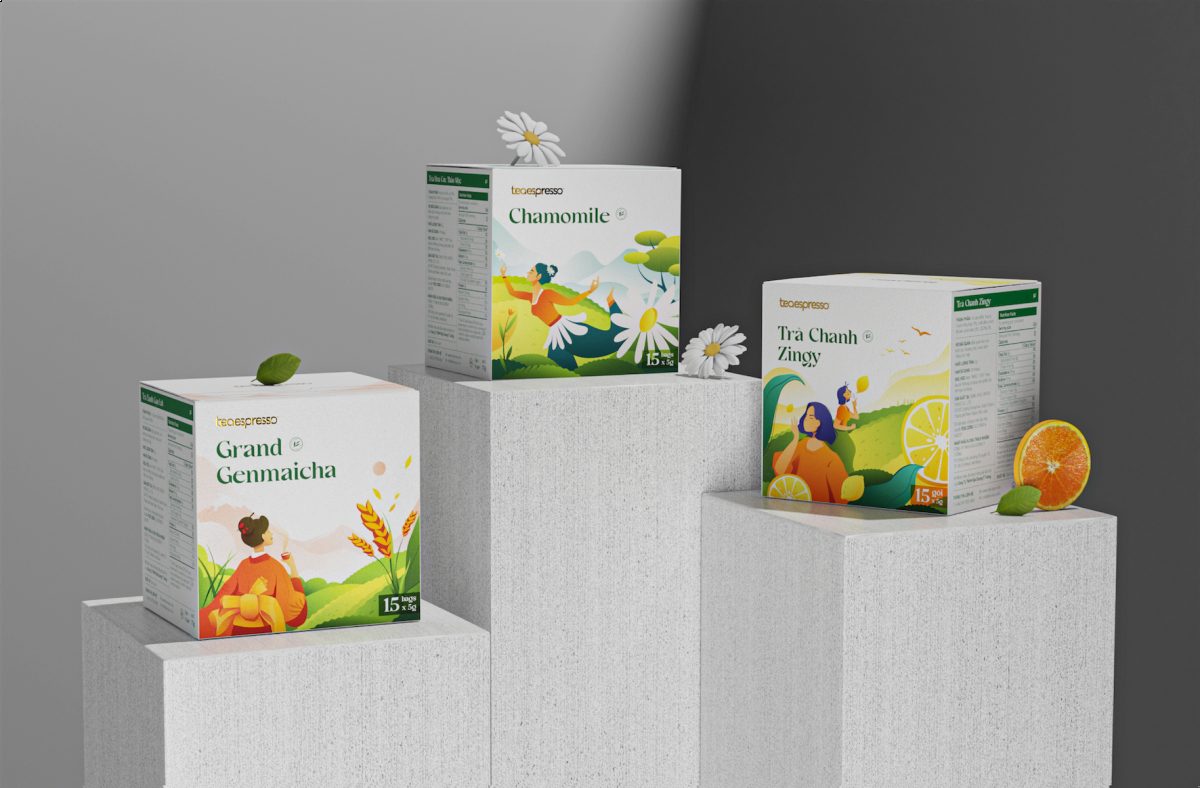 Teaepresso 袋泡茶茶葉包裝設(shè)計(jì)”茶園與飲茶插畫''''''''