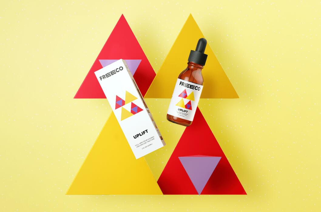 freeco天然大麻提取物滴劑藥品包裝設(shè)計(jì)，抽象幾何圖案組合