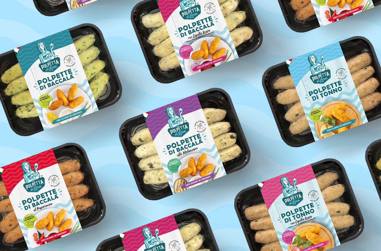 意大利莉娜魚丸包裝設(shè)計(jì),藝術(shù)人物;logo+明亮配色 意大利莉娜魚丸包裝設(shè)計(jì),藝術(shù)人物;logo+明亮配色