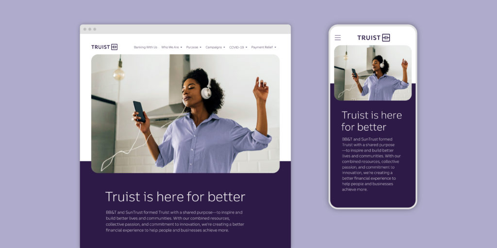 Truist 銀行金融品牌創(chuàng)建品牌命名logo設(shè)計(jì)vi設(shè)計(jì)，兩個(gè)字母T+圓角方形版式