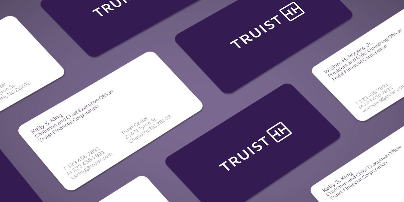 Truist 銀行金融品牌創(chuàng)建品牌命名logo設(shè)計(jì)vi設(shè)計(jì)，兩個(gè)字母T+圓角方形版式