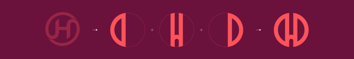 Hugo 在線會議應(yīng)用程序標(biāo)志設(shè)計，字母H+圓形