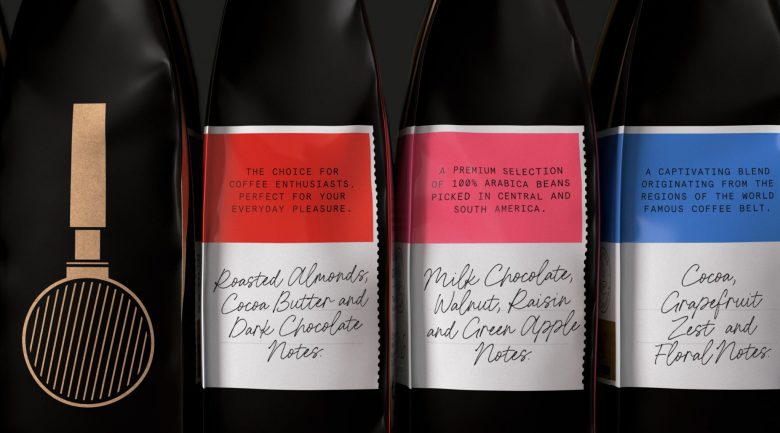 Buondi 咖啡標(biāo)簽貼紙包裝設(shè)計(jì)與字母中間切開(kāi)標(biāo)志設(shè)計(jì)