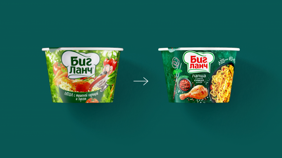 Big Lunch品牌桶裝方便面更新包裝設(shè)計(jì)概念“廚師刀下剛切出來的食料”-新舊包裝對比