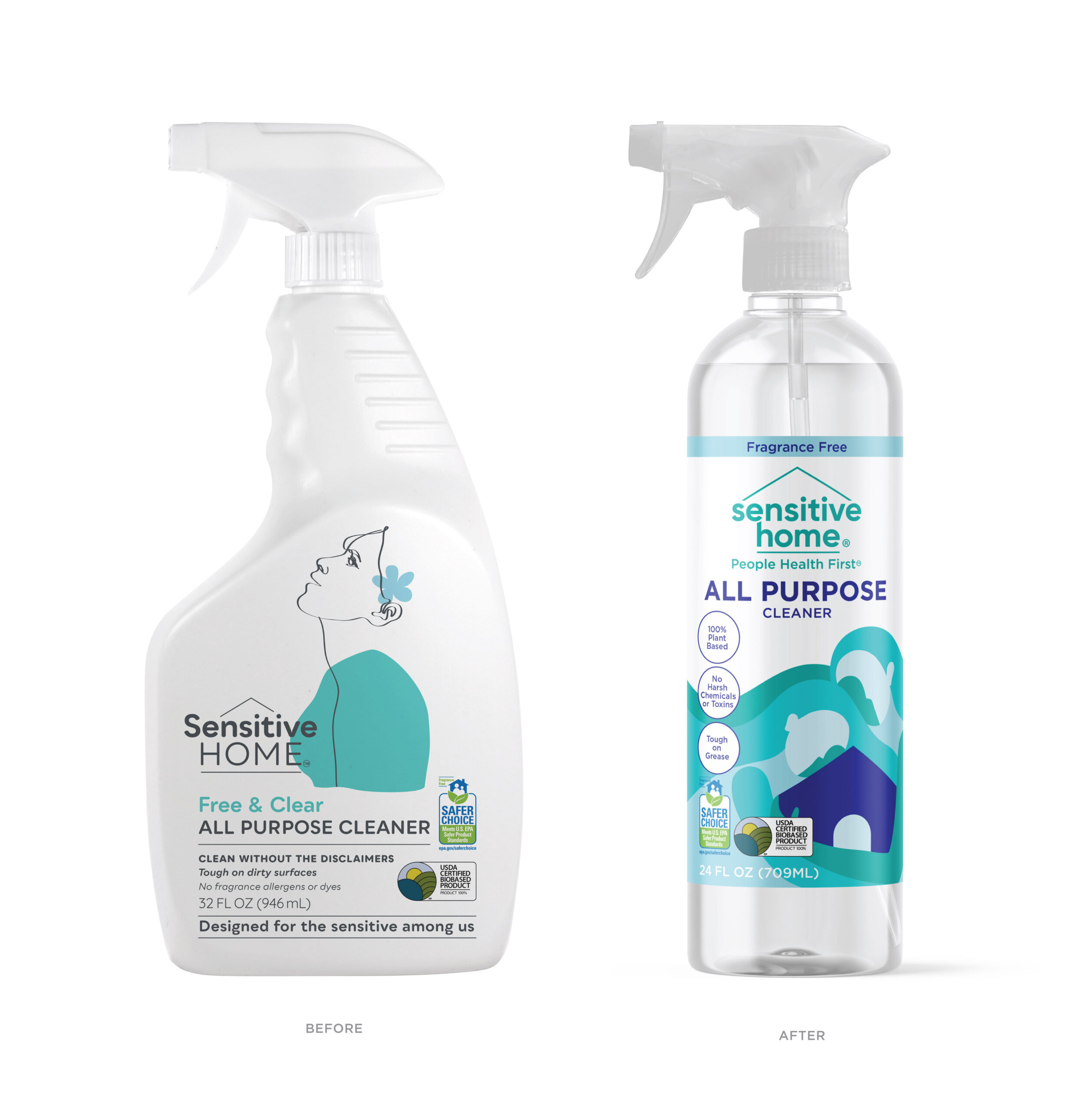 Sensitive Home敏感家居家用清潔劑洗衣液洗碗液logo設(shè)計(jì)包裝設(shè)計(jì)，兩個(gè)長(zhǎng)發(fā)女人擁抱房子插畫(huà)