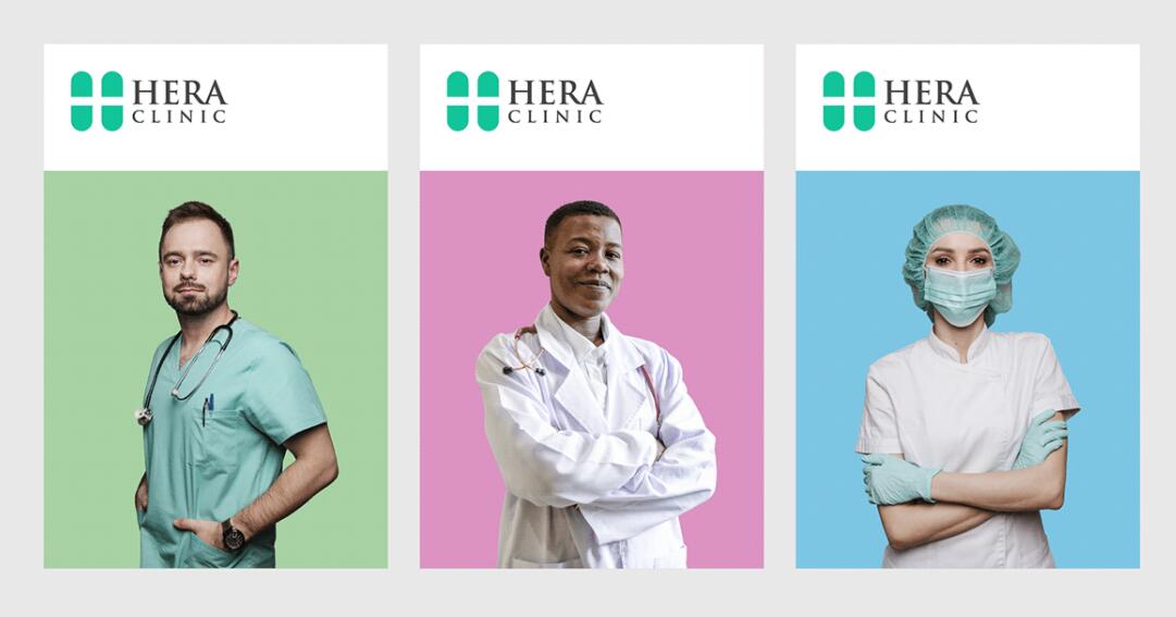 Hera Clinic 赫拉診所醫(yī)院logo設(shè)計vi設(shè)計，H字母+十字