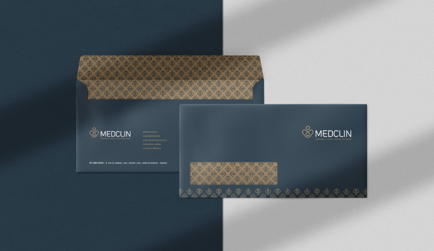 Medclin 高端醫(yī)療體檢醫(yī)院logo設(shè)計(jì)vi設(shè)計(jì)，藍(lán)金尊貴體驗(yàn)氛圍