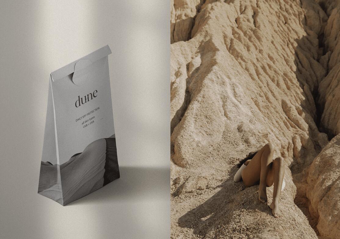 DUNE 防曬霜護膚品化妝品包裝設(shè)計“沙漠黑白照片”