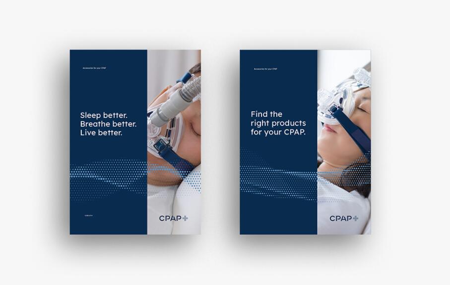 CPAP+睡眠呼吸暫停通氣治療醫(yī)療設備品牌logo設計視覺形象vi設計“圓點氣流”圖案