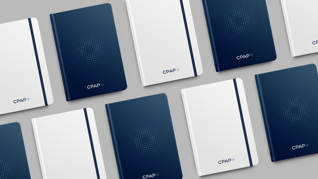 CPAP+睡眠呼吸暫停通氣治療醫(yī)療設備品牌logo設計視覺形象vi設計“圓點氣流”圖案