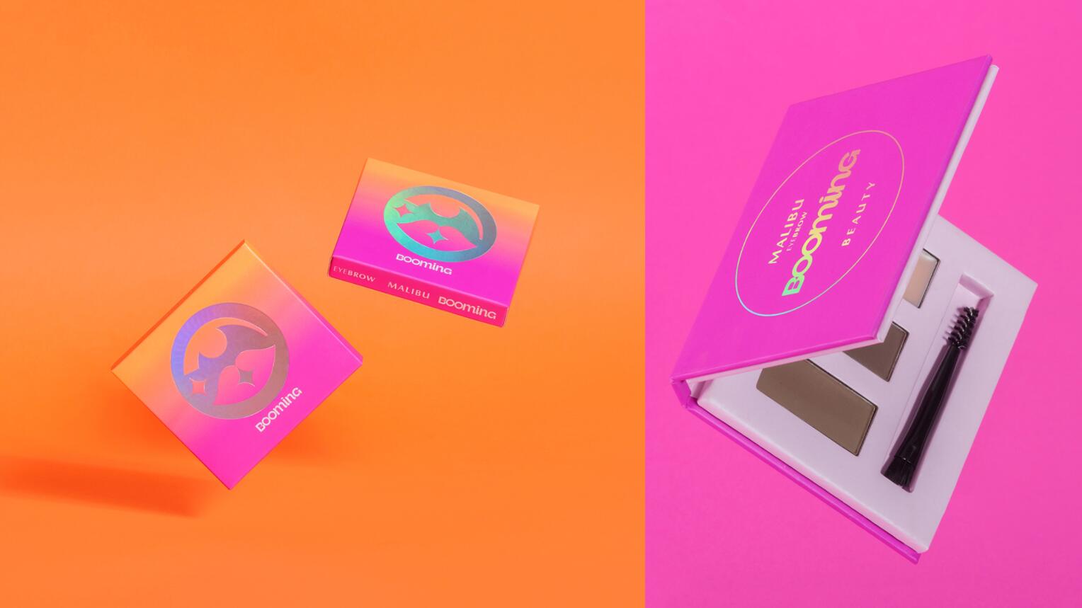 BOOMING 彩妝化妝品包裝設(shè)計(jì)，“粉金漸變色”金屬箔和閃光裝飾設(shè)計(jì)