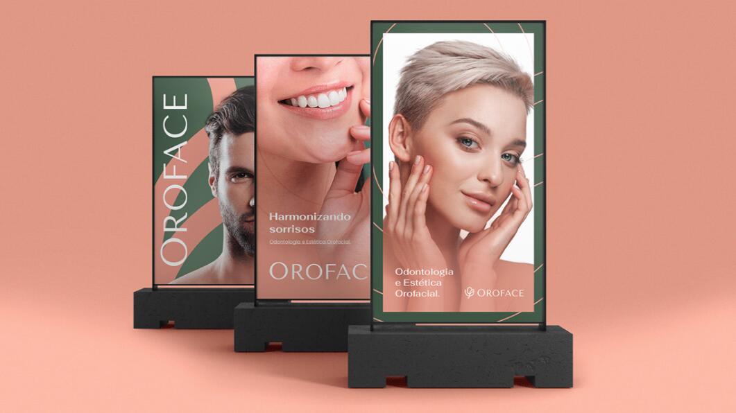 Oroface牙科牙齒矯正與口腔美容診所logo設(shè)計(jì)vi設(shè)計(jì)，花朵字母logo+粉綠配色