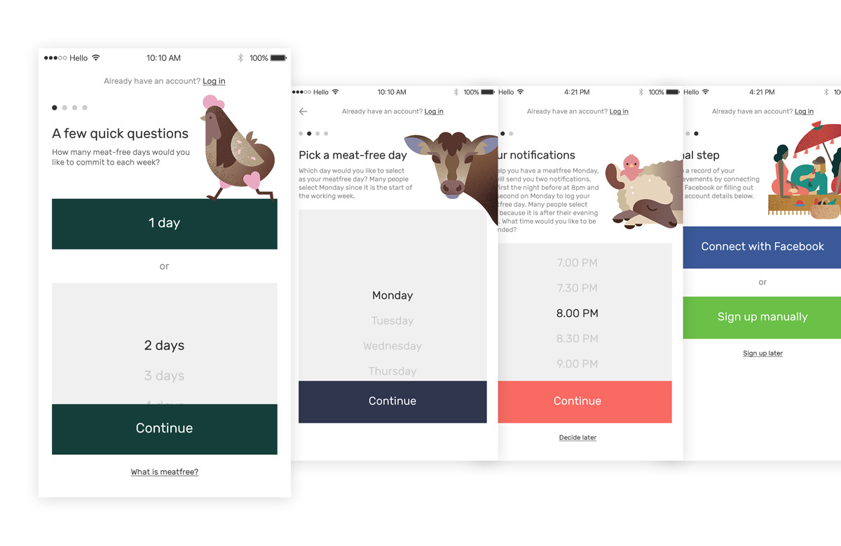 The Darwin Challenge不吃肉app應(yīng)用程序界面設(shè)計與風(fēng)景矢量插畫設(shè)計風(fēng)格 The Darwin Challenge不吃肉app應(yīng)用程序界面設(shè)計與風(fēng)景矢量插畫設(shè)計風(fēng)格