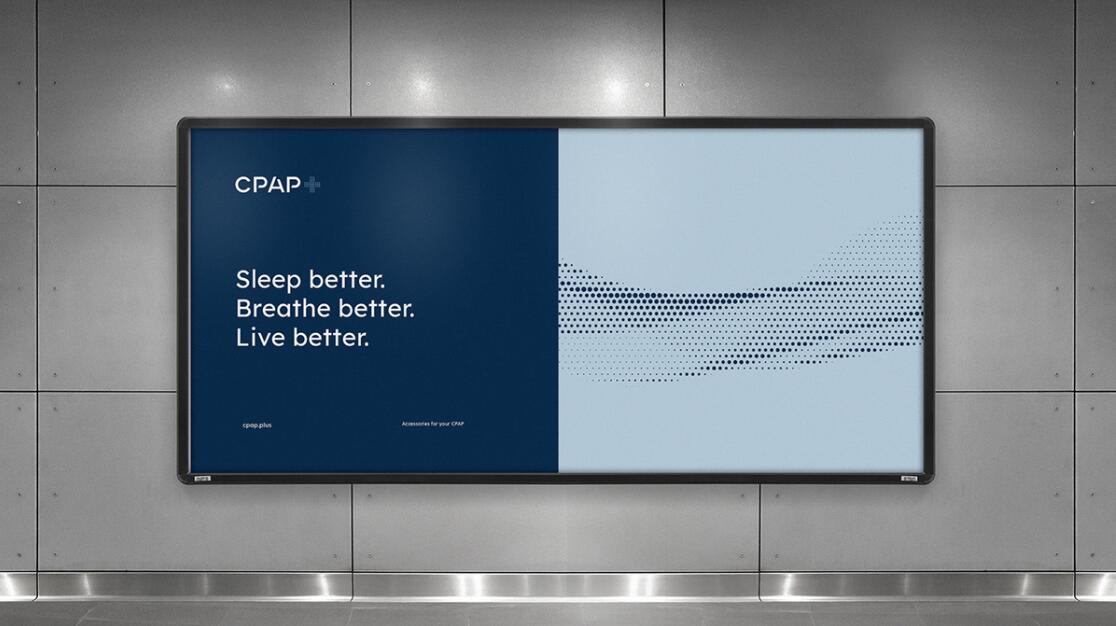 CPAP+睡眠呼吸暫停通氣治療醫(yī)療設備品牌logo設計視覺形象vi設計“圓點氣流”圖案