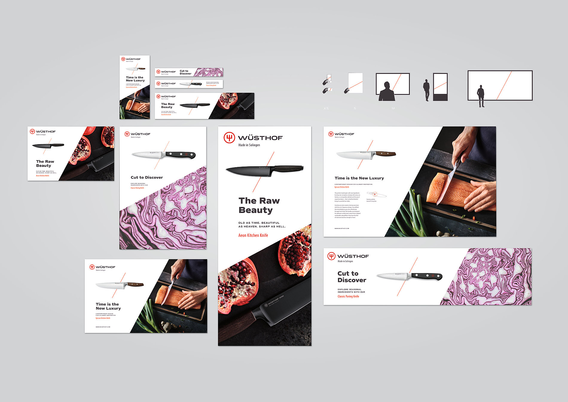 Wüsthof廚房刀具logo設計“字母w三叉戟”與品牌視覺形象vi設計“斜切”廣告版式
