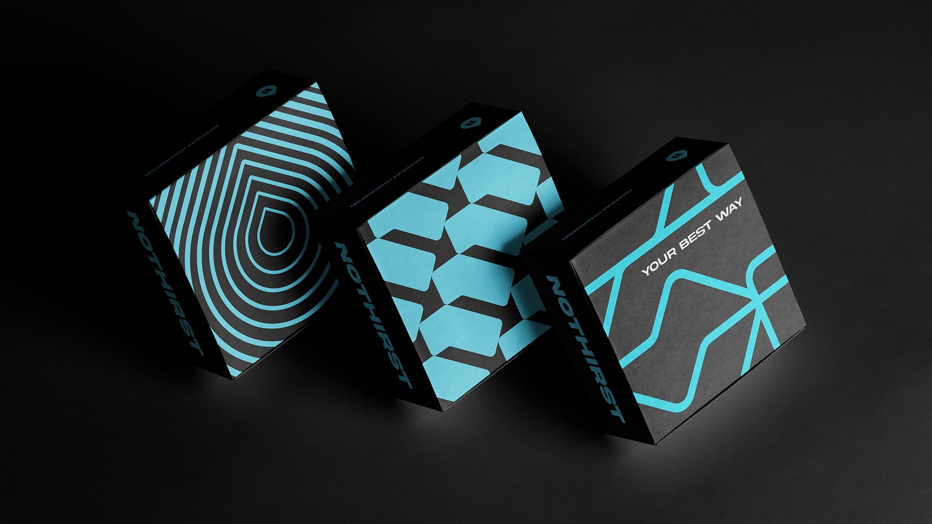 NoThirst 運(yùn)動(dòng)生活方式與運(yùn)動(dòng)水杯品牌形象vi設(shè)計(jì)，黑籃配色+幾何底紋輔助圖形