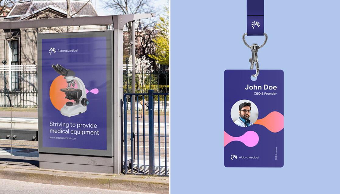 Aldora 醫(yī)療用品公司logo設計vi設計，基因重疊+字母A