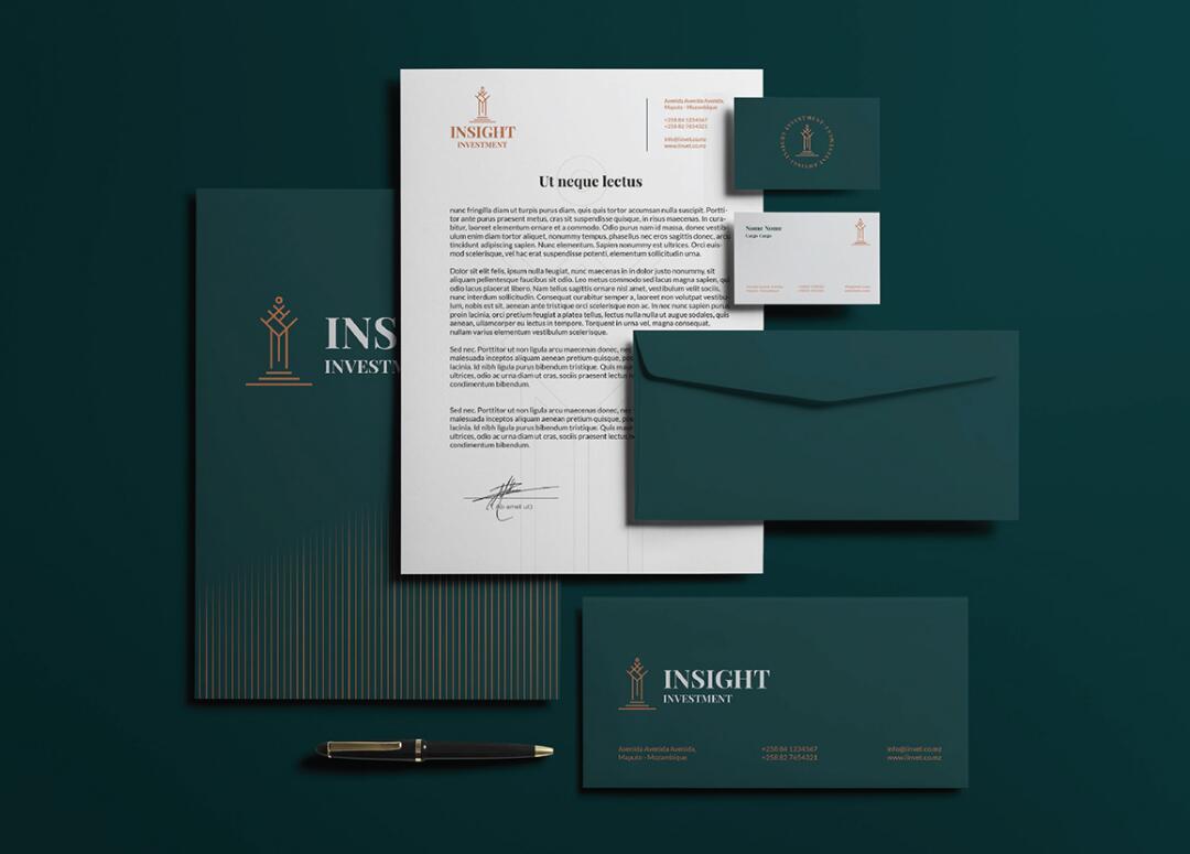 Insight 金融投資公司logo設(shè)計(jì)vis設(shè)計(jì)，基石與增長(zhǎng)線條元素