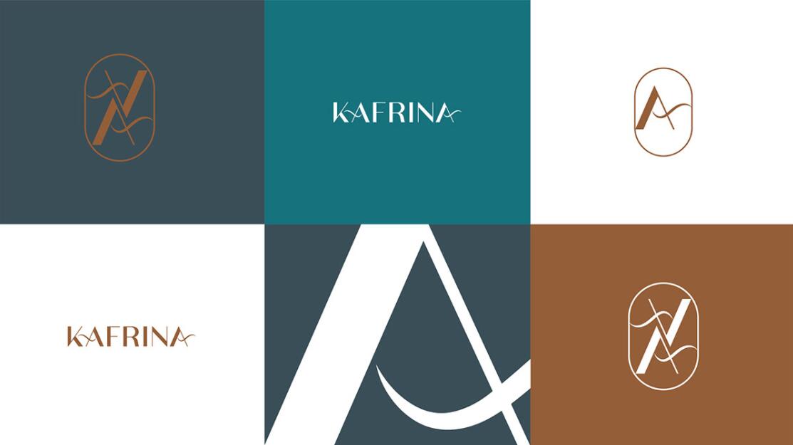 KAFRINA美容護膚產(chǎn)品品牌logo/vi設計，雙A字母+橢圓形品牌形象識別