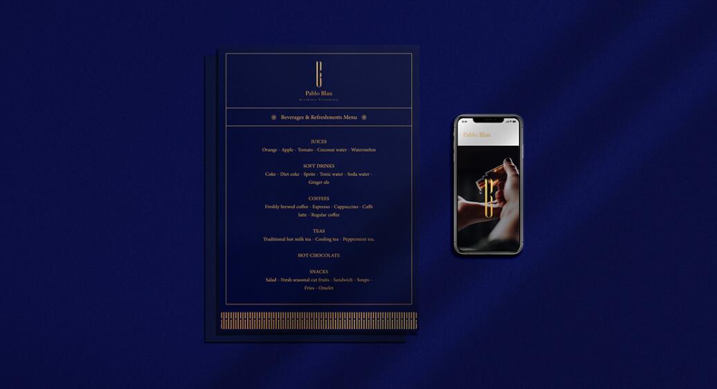 PABLO BLAU高端護膚美容會所診所logo設計品牌形象vi設計，藍金色奢華風格