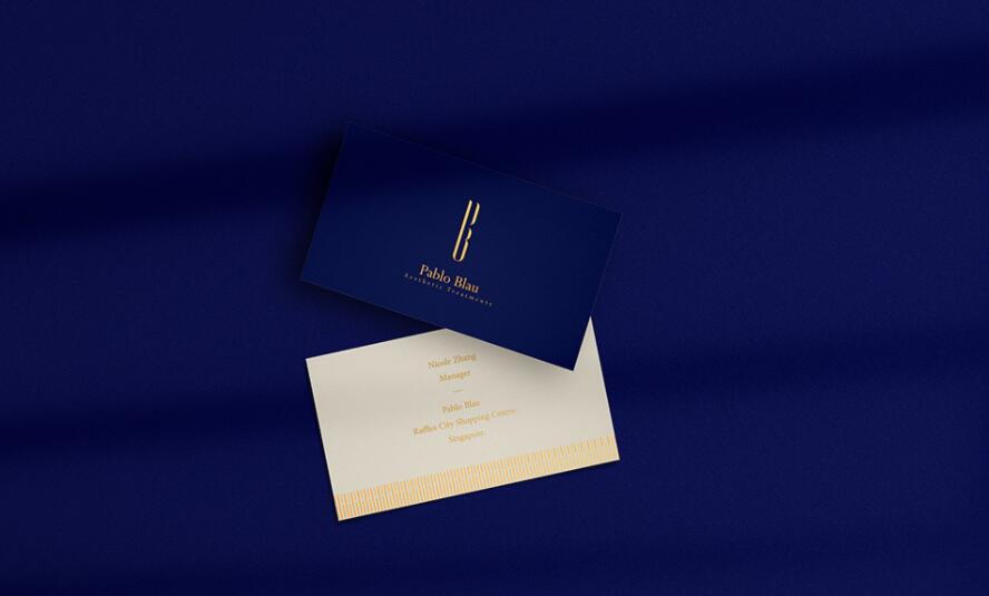 PABLO BLAU高端護膚美容會所診所logo設計品牌形象vi設計，藍金色奢華風格