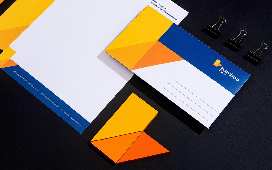 Bamboo Home 建筑公司品牌vis視覺識(shí)別設(shè)計(jì)，平面幾何色塊構(gòu)建立體效果