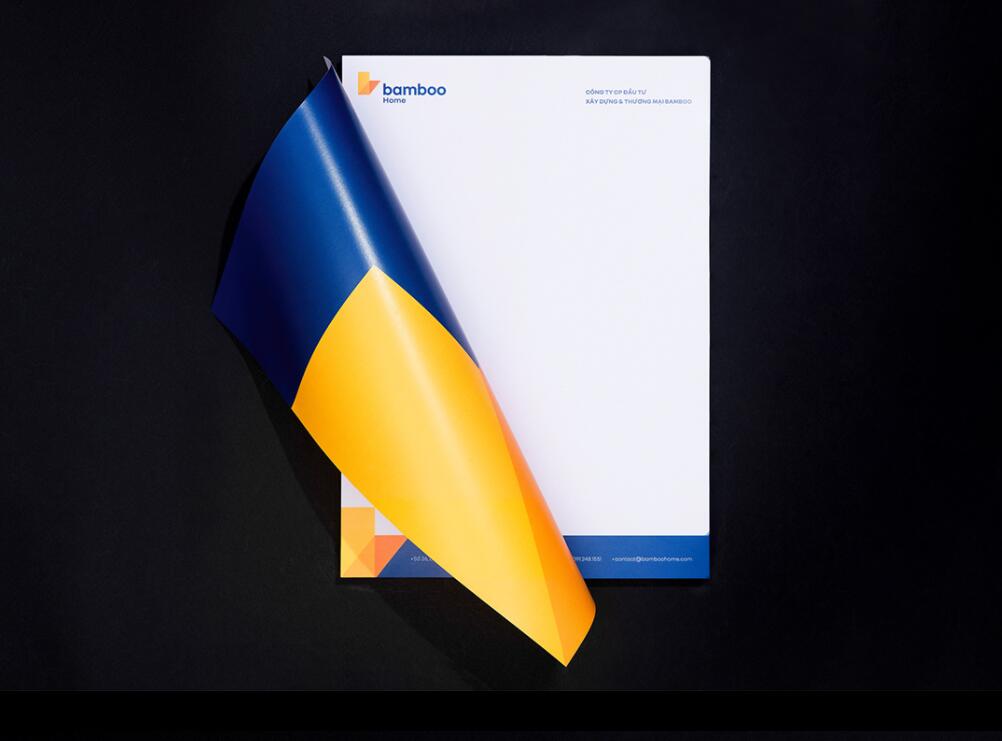 Bamboo Home 建筑公司品牌vis視覺識別設(shè)計，平面幾何色塊構(gòu)建立體效果