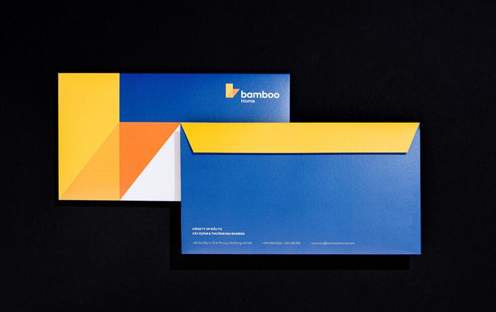 Bamboo Home 建筑公司品牌vis視覺識別設(shè)計，平面幾何色塊構(gòu)建立體效果