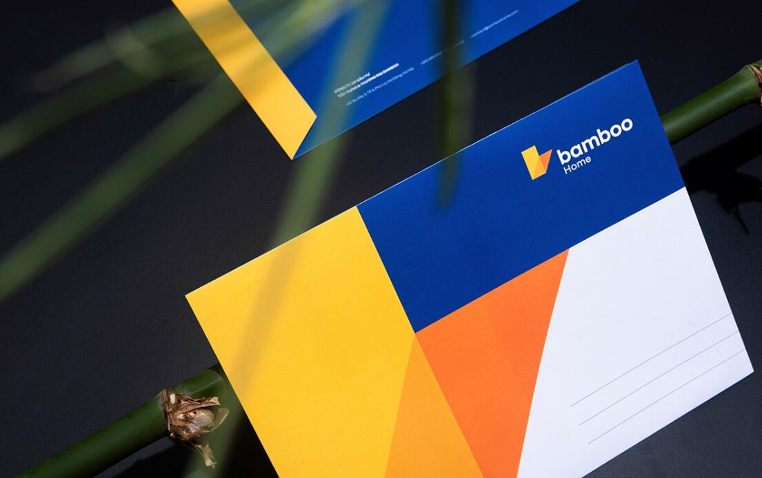 Bamboo Home 建筑公司品牌vis視覺識別設(shè)計，平面幾何色塊構(gòu)建立體效果