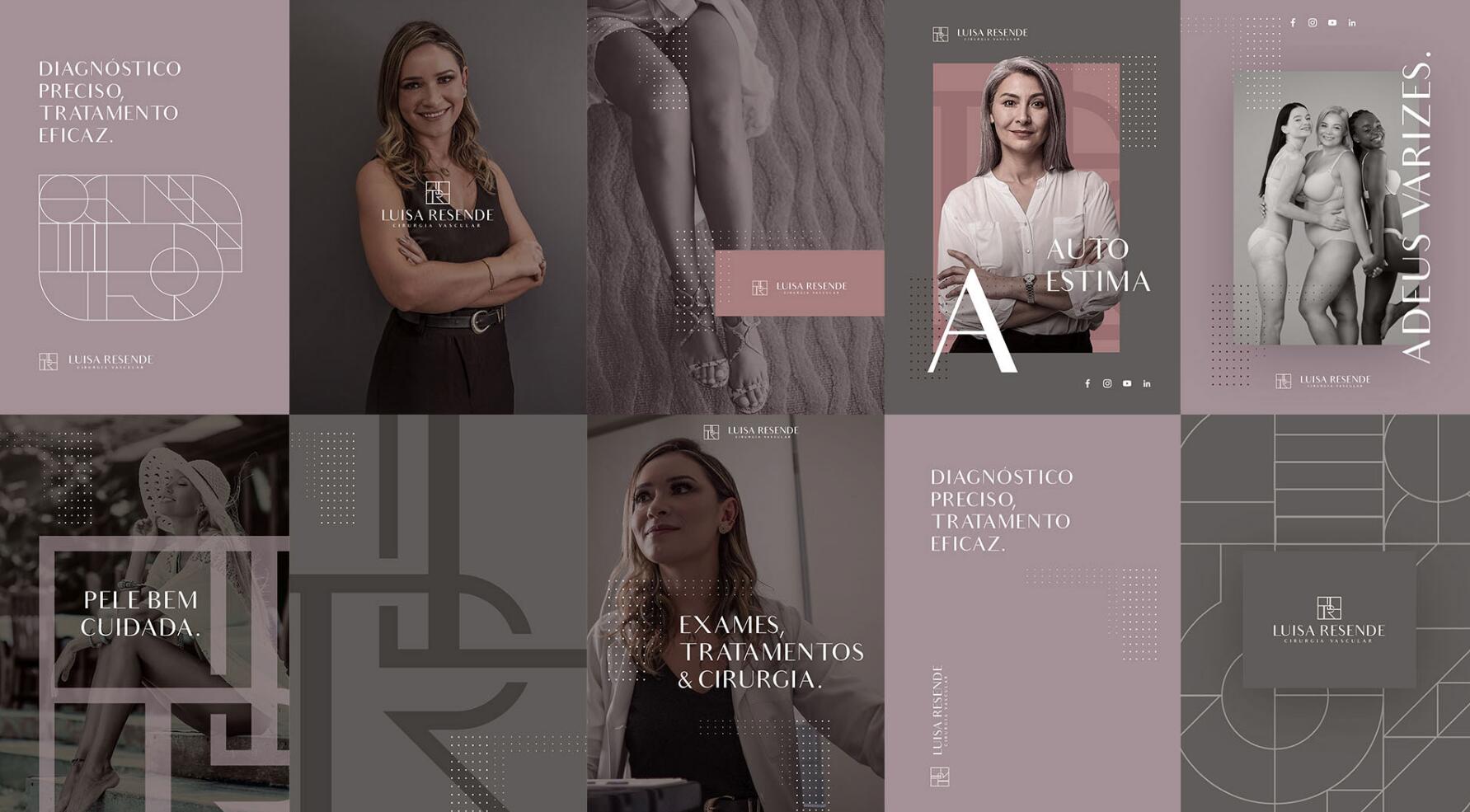 Luisa Resend 博士醫(yī)學(xué)美容診所logo設(shè)計LR組合與暗粉灰vi設(shè)計