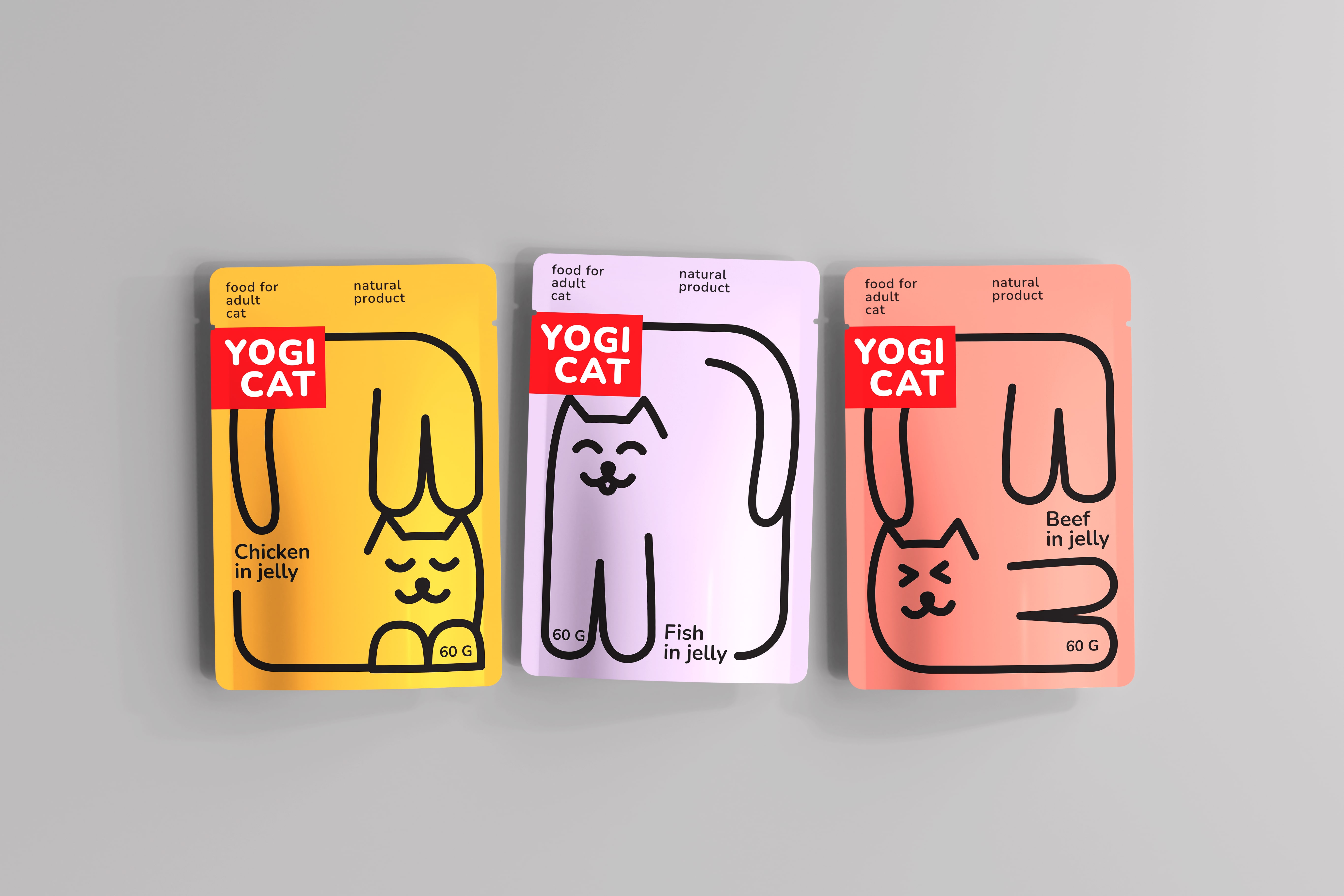 寵物食品包裝：Yogi Cat 貓咪濕糧包裝設(shè)計(jì)“極簡線條插畫”