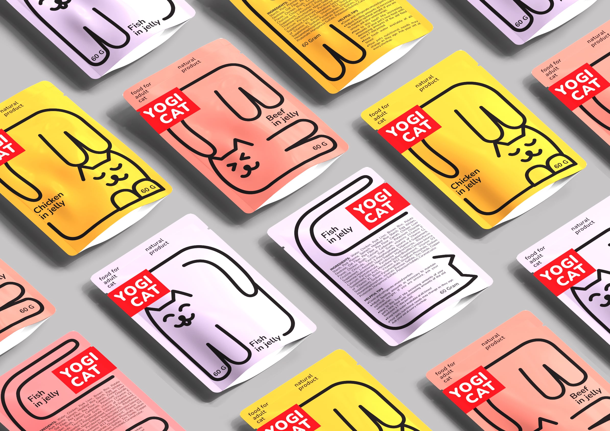 寵物食品包裝：Yogi Cat 貓咪濕糧包裝設(shè)計(jì)“極簡線條插畫”
