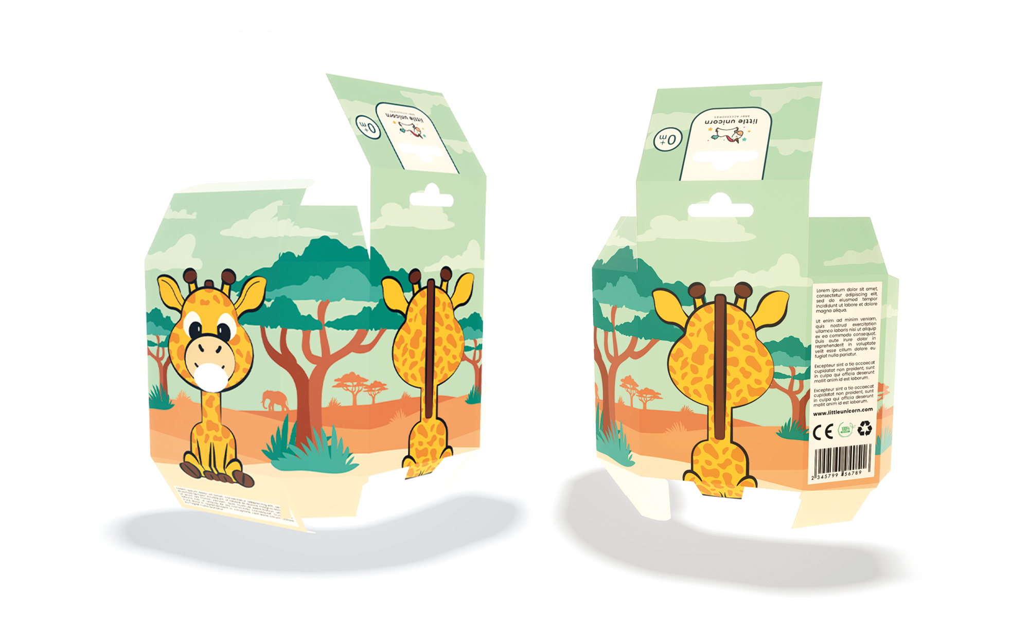 小獨角獸嬰兒奶嘴包裝設計“熊貓、長頸鹿和小猴子”插畫 小獨角獸嬰兒奶嘴包裝設計“熊貓、長頸鹿和小猴子”插畫