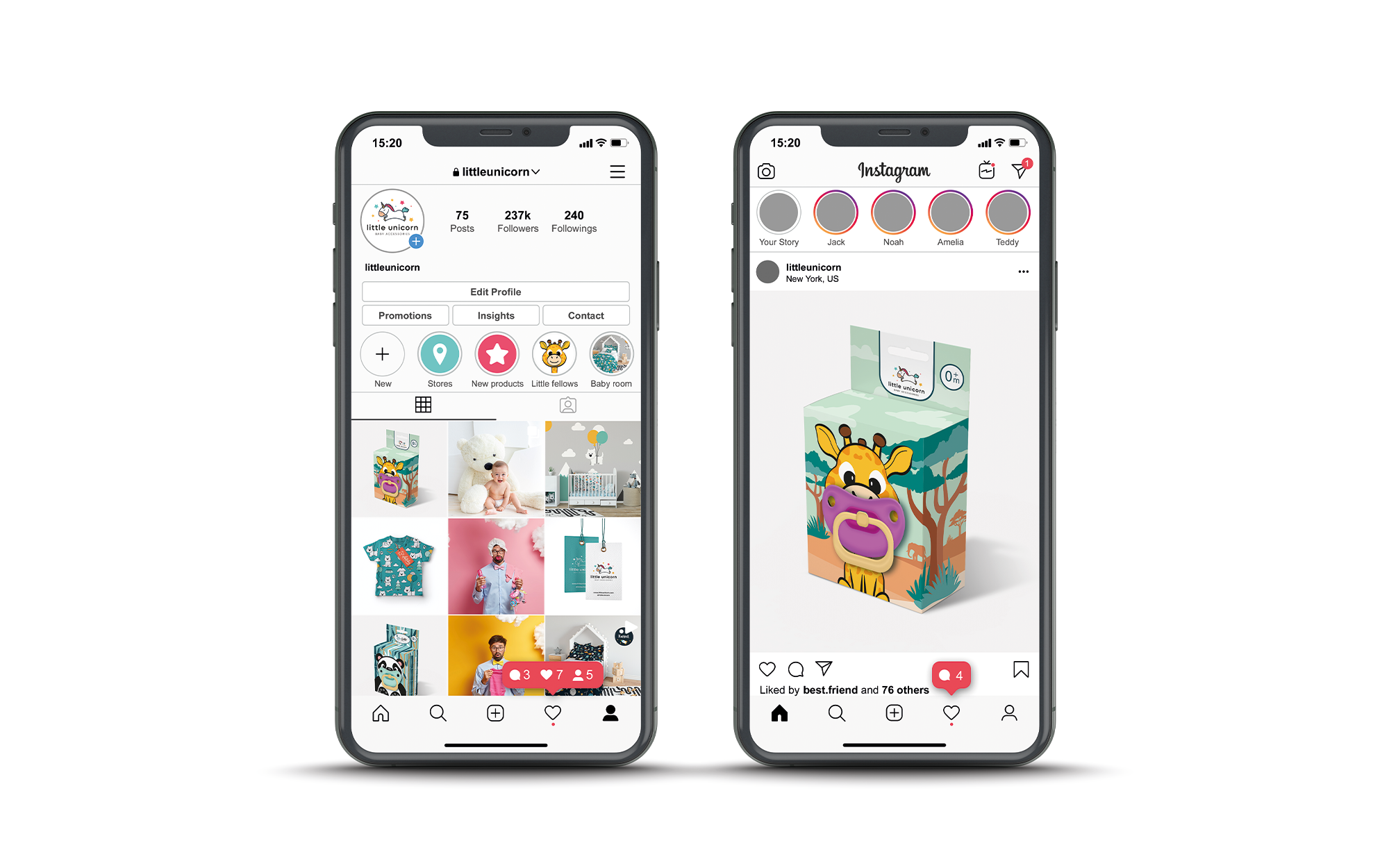 小獨角獸嬰兒奶嘴包裝設計“熊貓、長頸鹿和小猴子”插畫 小獨角獸嬰兒奶嘴包裝設計“熊貓、長頸鹿和小猴子”插畫
