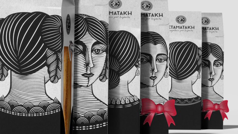 Eugenia 面包糕點(diǎn)包裝設(shè)計(jì)，非常藝術(shù)的女性頭像黑白線條插畫