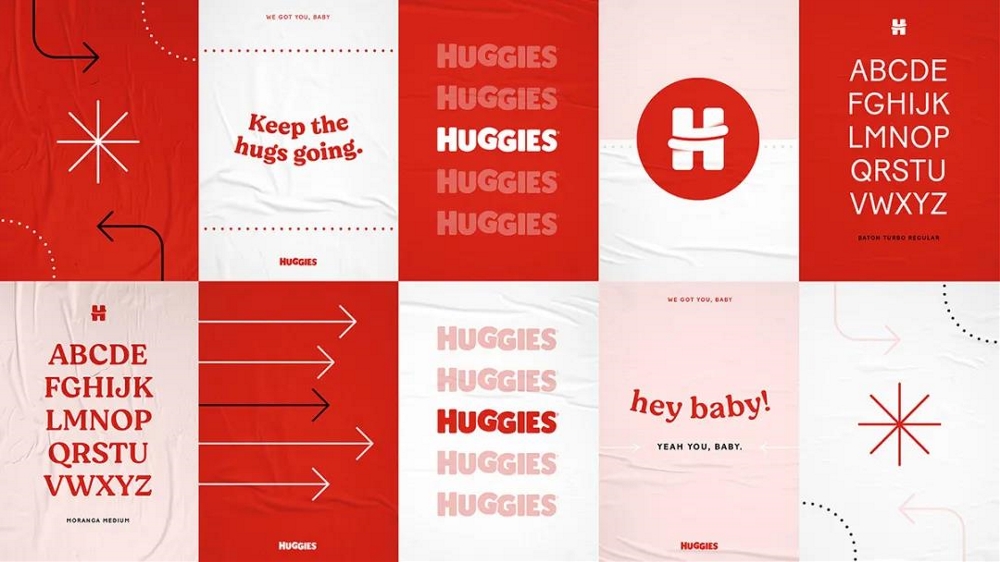 Huggies母嬰用品紙尿褲品牌vi視覺形象升級，H字母logo設(shè)計吉祥物設(shè)計